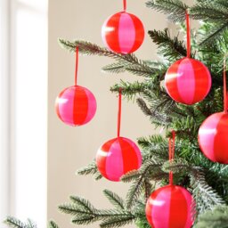Habitat Pack of 6 Satin Christmas Baubles - Red and Pink - thumbnail 1