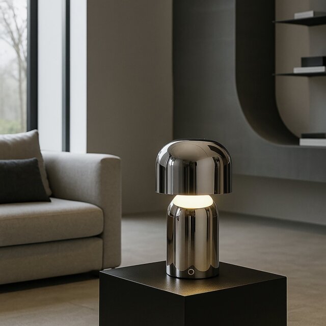 Searchlight Mushroom Port Rechargeable LED Table Lamp-Chrome - image 1