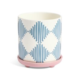 Habitat Harlequin Ceramic Blue Planter with Saucer - thumbnail 2