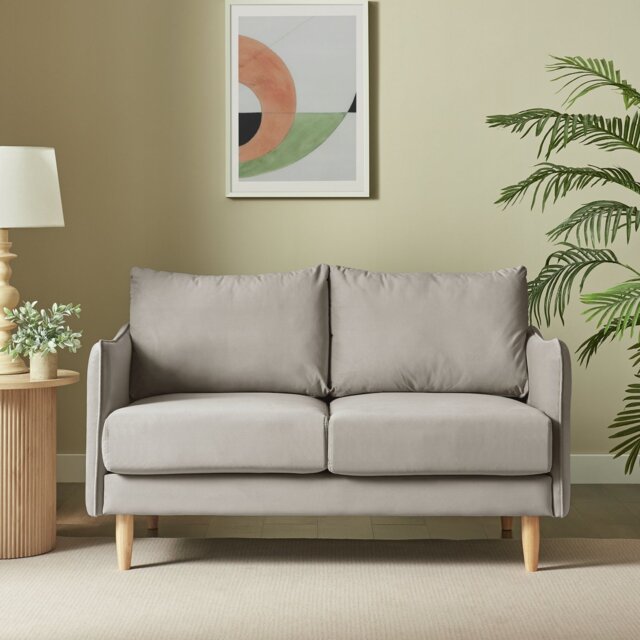 Argos Home Dippy Velvet 2 Seater Sofa - Natural - image 1