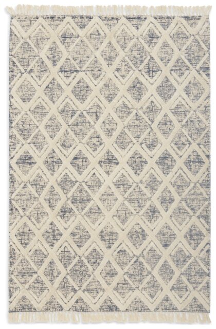 Habitat Printed Cream & Blue Cotton Flatweave Rug -160x230cm - image 1