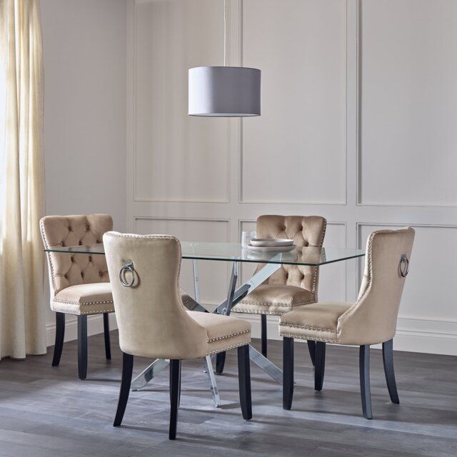 Argos Home Blake Chrome Dining Table & 4 Taupe Chairs - image 1