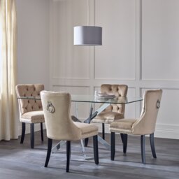 Argos Home Blake Chrome Dining Table & 4 Taupe Chairs - thumbnail 1