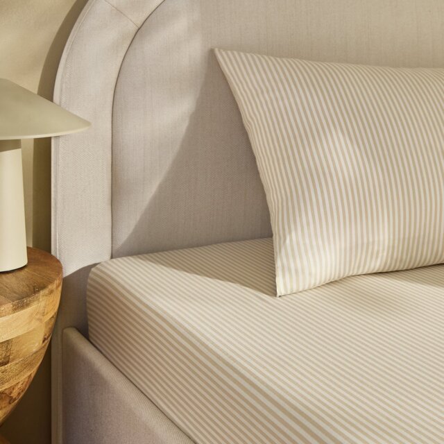 Habitat Oxford Stripe Print Neutral Fitted Sheet - King size - image 1