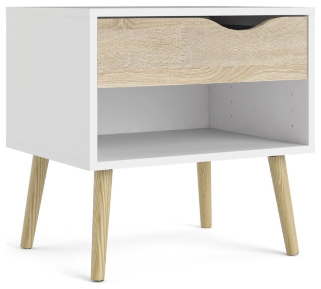 Tvilum 0slo 1 Drawer Bedside Table - White & Oak - image 1