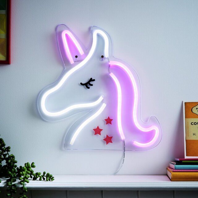 Glow Neon Effect Unicorn LED Kids Wall Light - White & Pink - image 1