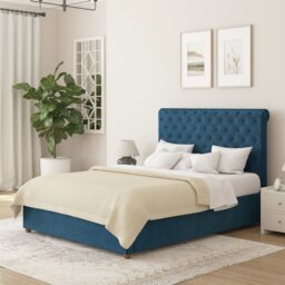 Aspire Taylor Kingsize Velvet End Lift Ottoman Bed - Navy