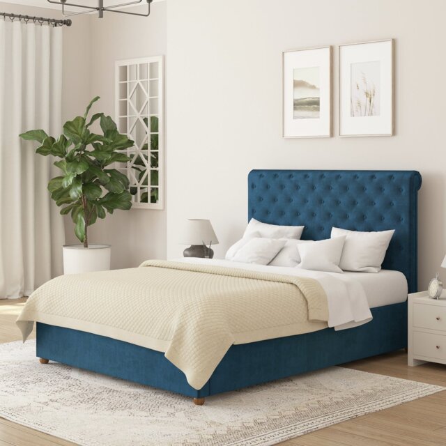 Aspire Taylor Double Velvet End Lift Ottoman Bed - Navy - image 1