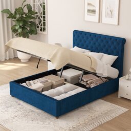 Aspire Taylor Double Velvet End Lift Ottoman Bed - Navy - thumbnail 2