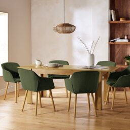 Argos Home Miami Oak Extend Dining Table & 6 Green Chairs - thumbnail 1