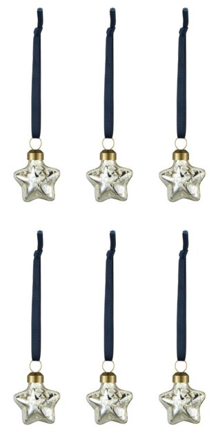 Argos Home Pack of 6 Silver Glass Star Christmas Decoration - image 1