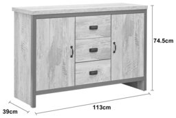GFW Boston 2 Door 3 Drawer Sideboard - Grey - thumbnail 2