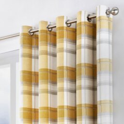 Fusion Balmoral Check Fully Lined Eyelet Curtains - Ochre - thumbnail 1