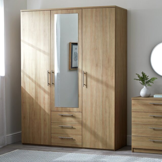 Argos Home Brisbane 3 Door 3 Drawer Wardrobe - Oak - image 1