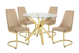 Argos Home Alice Glass Dining Table & 4 Beige Chairs