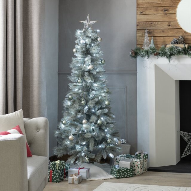 Habitat 6ft Pre lit Silver Snowy Christmas Tree - image 1