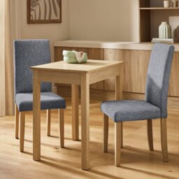 Argos Home Sendi Natural Dining Table and 2 Grey Chairs - thumbnail 1
