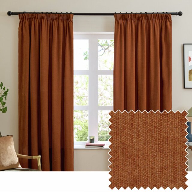 Furn Soft Chenille Blackout Pencil Pleat Curtains - Rust - 168x137cm - image 1