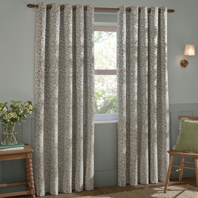 Wylder Grace Leaf Floral Eyelet Curtains - Grey - 168X137cm - image 1