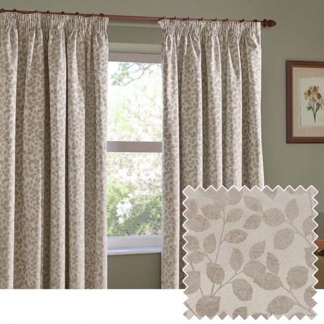 Wylder Grace Leaf Floral Pencil Pleat Curtains - Natural - 229X229cm - image 1