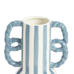 Habitat Stripe Ceramic Blue Vase with Wavy Handles - thumbnail 2