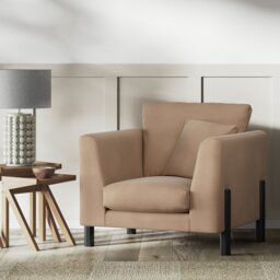Habitat Aston Velvet Armchair - Latte - Black Leg - thumbnail 2