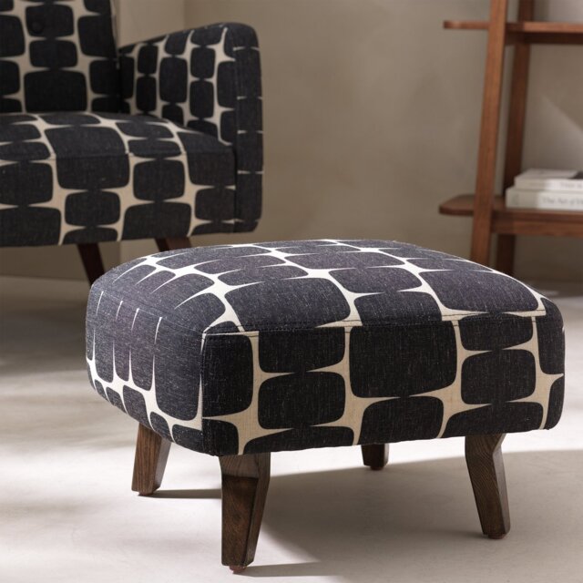 Habitat x Scion Lohko Fabric Footstool - Black & White - image 1