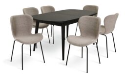 Habitat Etta Extending Black Dining Table & 6 Natural Chairs - thumbnail 1