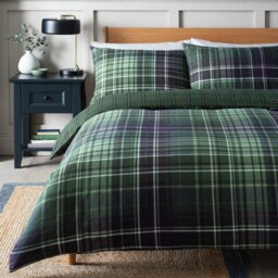 Habitat Christmas Brushed Cotton Green Check Bedding Set -SK - thumbnail 1