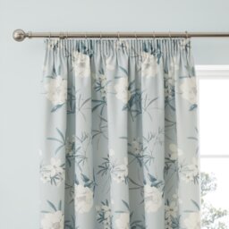 D&D Eve Floral Pencil Pleat Curtains - Duck Egg - 168x183cm - thumbnail 2