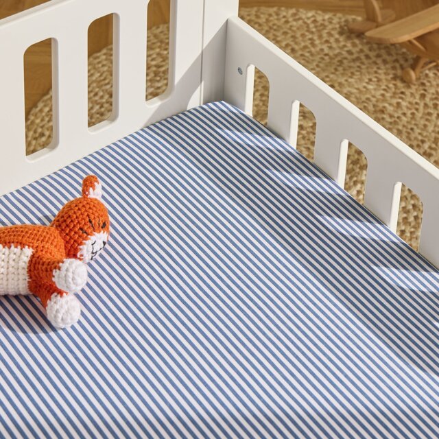 Habitat Kids Oxford Stripe Print Blue Fitted Sheet - Toddler - image 1