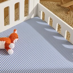 Habitat Kids Oxford Stripe Print Blue Fitted Sheet - Toddler - thumbnail 1