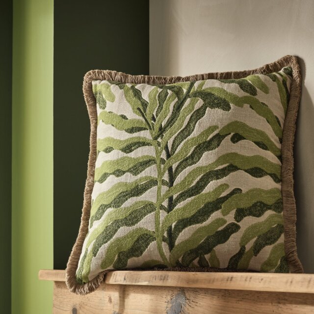 Habitat Leaf Jacquard Cushion Green - 43x43cm - image 1