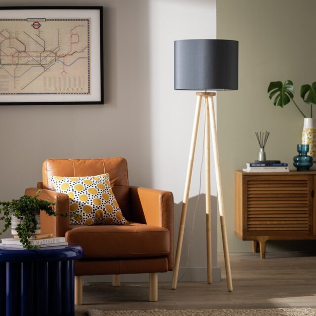 Habitat Wooden Tripod Floor Lamp - Wood and Grey