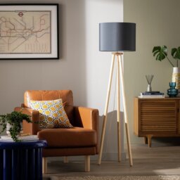Habitat Wooden Tripod Floor Lamp - Wood and Grey - thumbnail 1