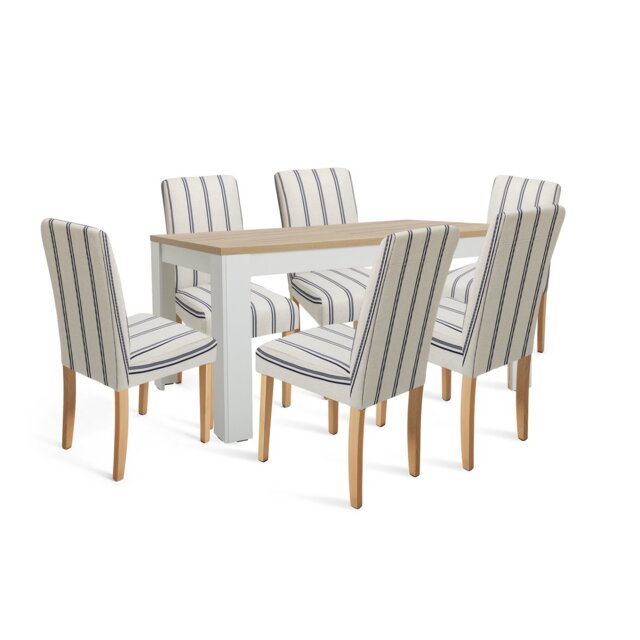Argos Home Preston Grey Oak Dining Table & 6 White Chairs - image 1