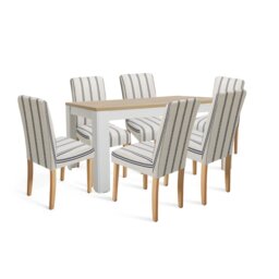Argos Home Preston Grey Oak Dining Table & 6 White Chairs - thumbnail 1