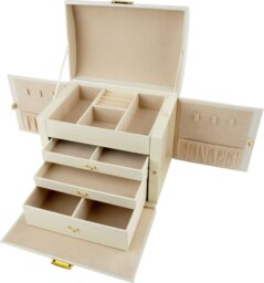 Cream Faux Leather Large Three Drawer Jewellery Box - thumbnail 2