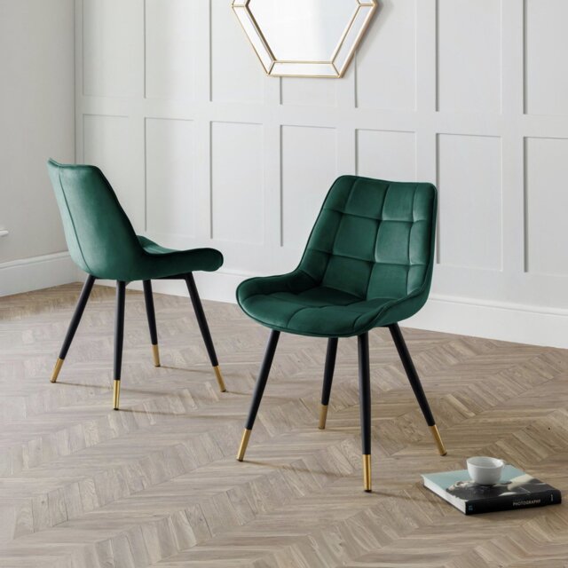 Julian Bowen Hadid Pair of Velvet Dining Chair - Green - image 1