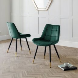 Julian Bowen Hadid Pair of Velvet Dining Chair - Green - thumbnail 2