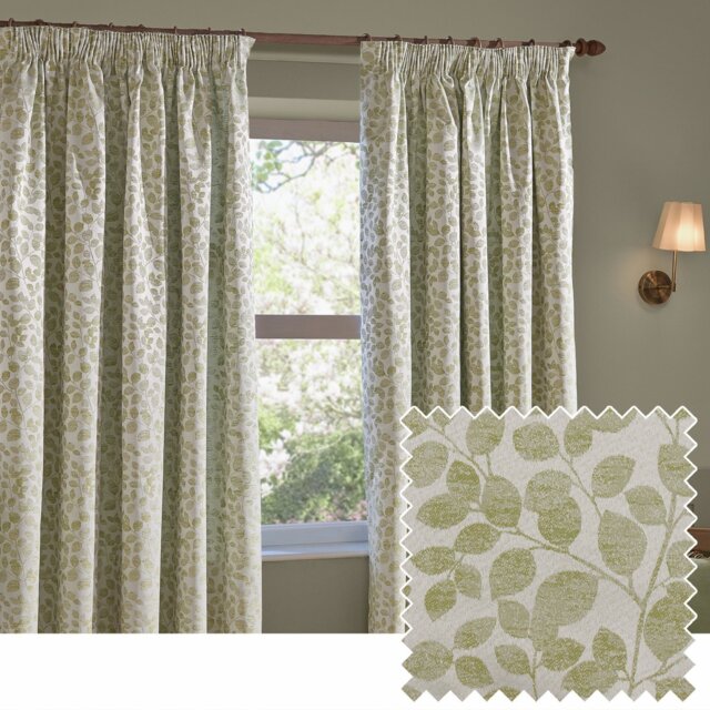 Wylder Grace Leaf Floral Pencil Pleat Curtains - Sage Green - 168x229cm - image 1