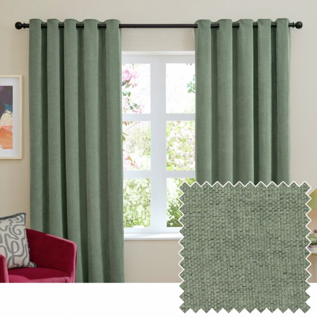 Furn Soft Chenille Blackout Eyelet Curtains - Green - 229x137cm - image 1