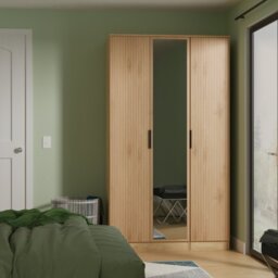 Livara Ready Assembled Tofino 3 Door Mirror Wardrobe - Oak - thumbnail 1