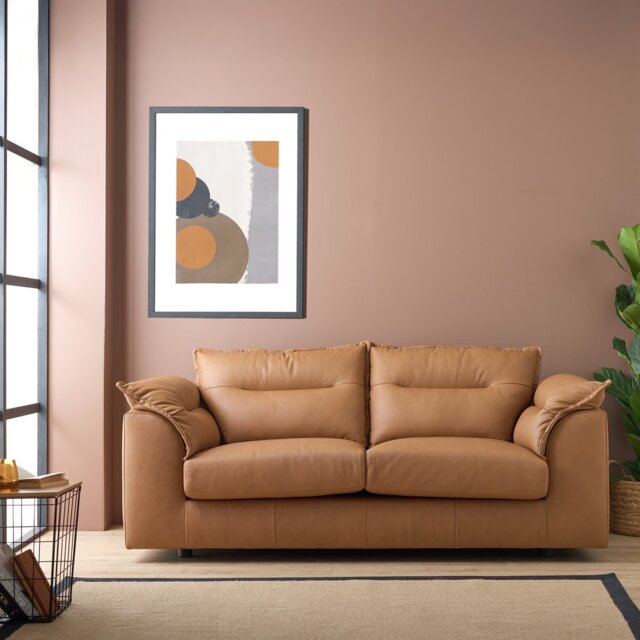 Argos Home Arnold Leather 3 Seater Sofa - Tan - image 1