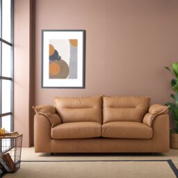 Argos Home Arnold Leather 3 Seater Sofa - Tan - thumbnail 1