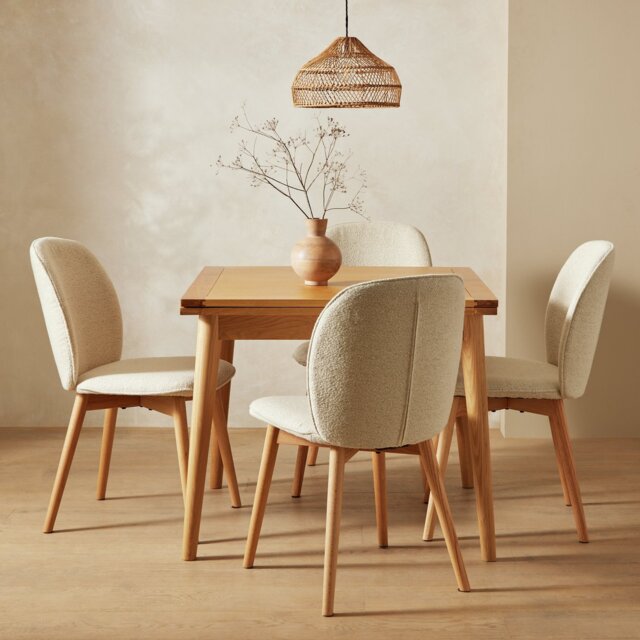 Habitat Lincoln Extending Oak Dining Table & 4 Cream Chairs - image 1
