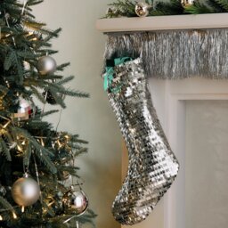Habitat Silver Sequins Christmas Stocking - thumbnail 1