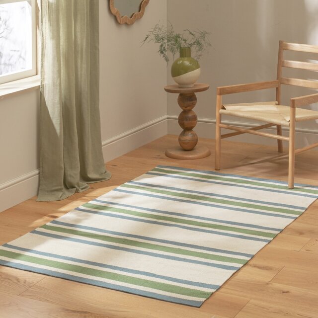 Habitat Stripe Green Flatweave Rug - 160x230cm - image 1