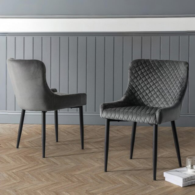 Julian Bowen Luxe Pair of Velvet Dining Chairs - Grey - image 1
