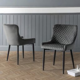 Julian Bowen Luxe Pair of Velvet Dining Chairs - Grey - thumbnail 1